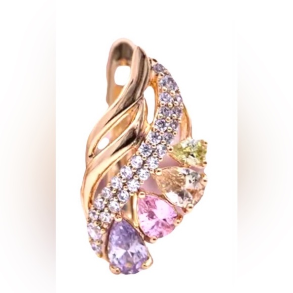 Multicolored Water Drop Cubic Zircon Rose Gold Plated Earrings by Grathia Cero - Picture 4 of 6